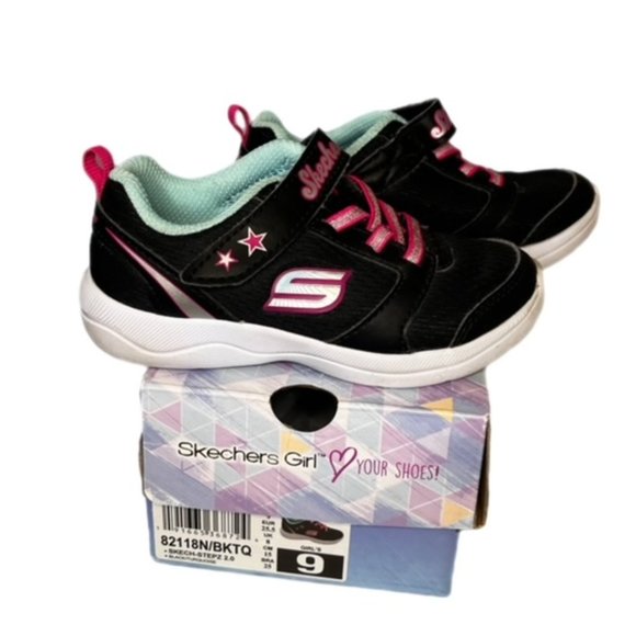 Skechers Girl Skech-Stepz 2.0 Sneakers Black/Turquoise Size 9 - Picture 1 of 11